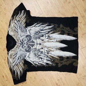 Men's Buckle Xzavier Y2K Rhinestone Feather T Shirt L